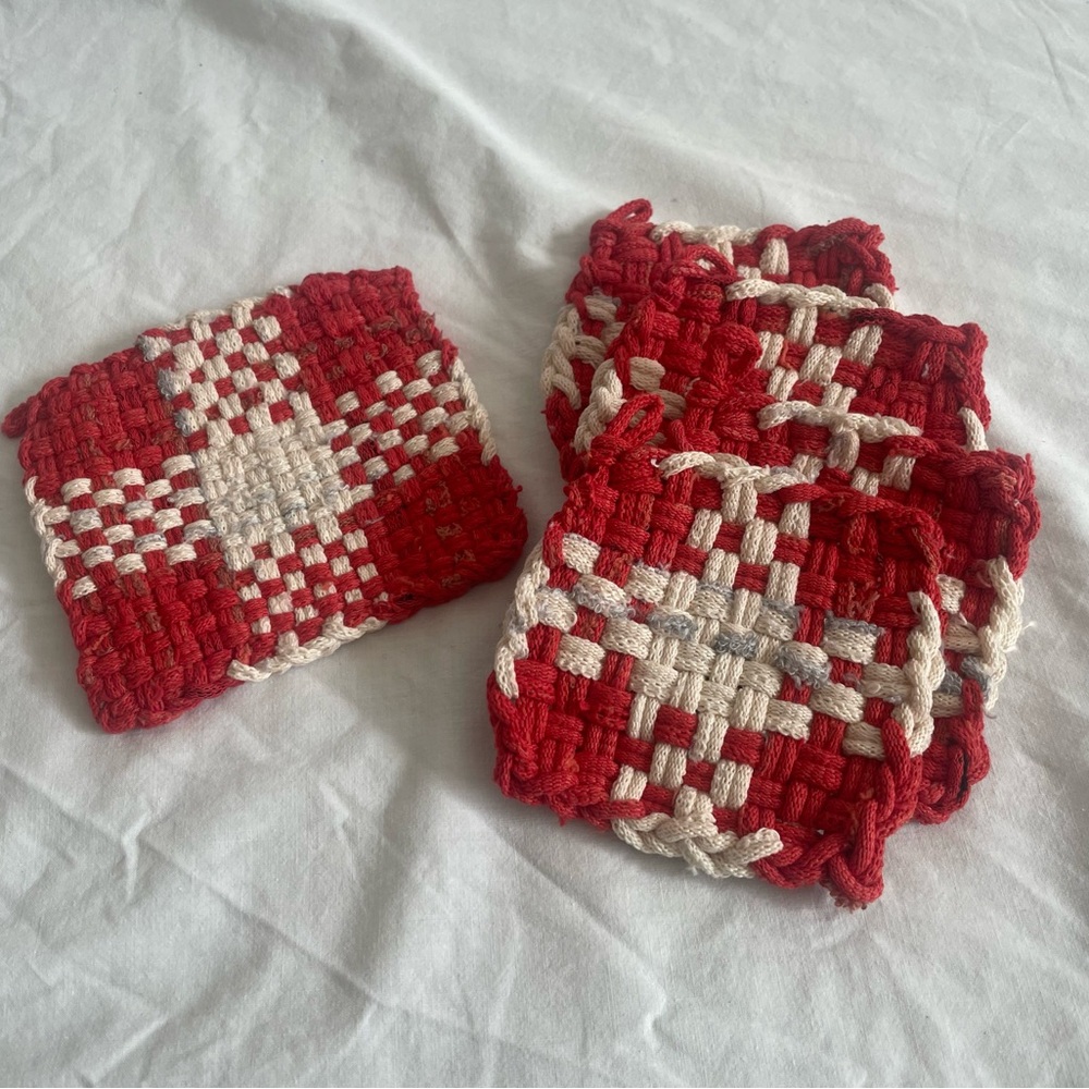Set of NWOT One Handwoven Potholder/Trivet and Four Coasters/Mug Rugs
